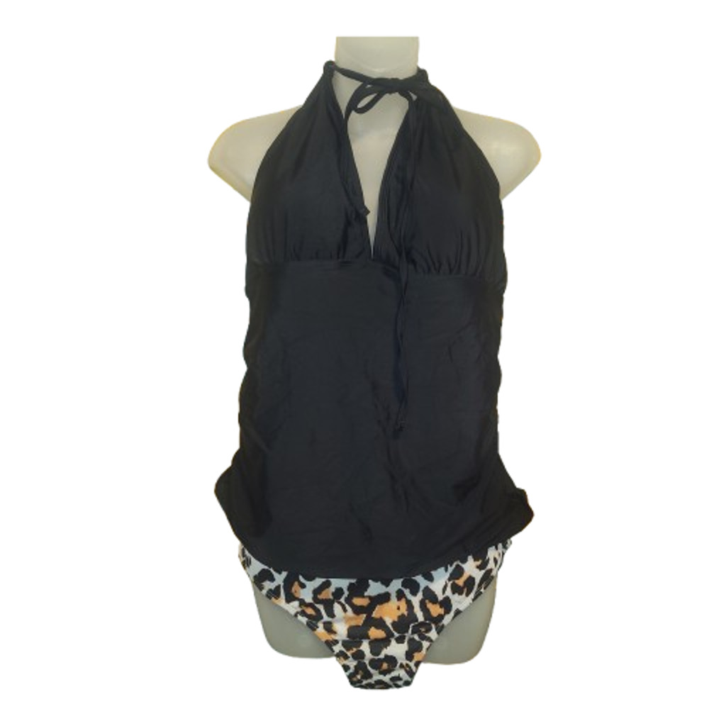 Lot Of 2Pcs YONIQUE Women’s Black&Leopard Halter Two Piece Swimsuit Size XL BG25